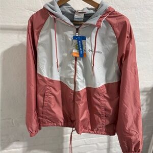 Columbia Pink and White Fleece Lined Windbreaker